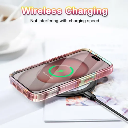 Miniatura 6 de Btscase Funda para iPhone 15 de 6.1 pulgadas (2023), patrón de mármol 3 en 1, resistente a prueba de golpes, cuerpo completo, policarbonato