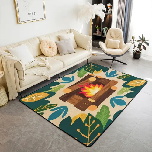 Miniatura 19 de Alfombra de fogata de 3 x 5 pies, decoración de tocones de árbol de bosque para niñas, mujeres, hombres y adolescentes, alfombra de madera marrón