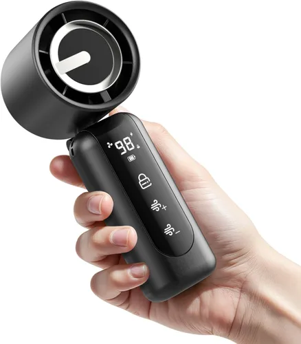 Mini ventilador portátil de mano, velocidad (1-100) ajustable Turbo ventilador personal, batería recargable de 4000 mAh, pantalla digital AI,