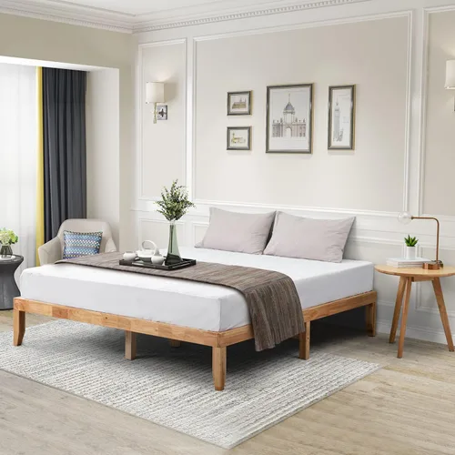 Miniatura 9 de Marco de cama de madera de goma tamaño Queen con almacenamiento para dormitorio, marco de cama resistente con soporte de listones de madera maciza