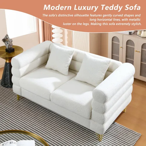 Miniatura 4 de mikibama Juego de sofá Teddy de lujo para sala de estar, muebles de decoración moderna, sofá seccional, sofá de 3 plazas y loveseat con 5 almohadas