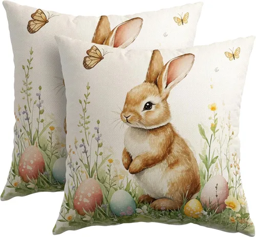 Miniatura 13 de Juego de 2 fundas de almohada de plantas verdes de 18 x 18 pulgadas, diseño de hojas de helecho botánico verde salvia, primavera, verano, vintage
