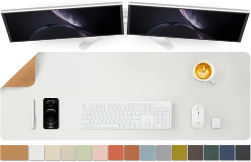 Miniatura 53 de Tapete de escritorio grande de corcho natural y cuero, tapete de escritorio ecológico, protector de escritorio de doble cara, tapete de teclado Café