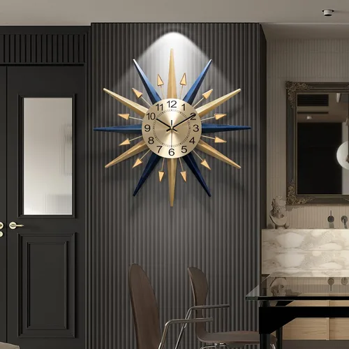 Miniatura 8 de Reloj de pared grande con diseño de estrella, reloj de pared decorativo de mediados de siglo, reloj moderno y silencioso, funciona