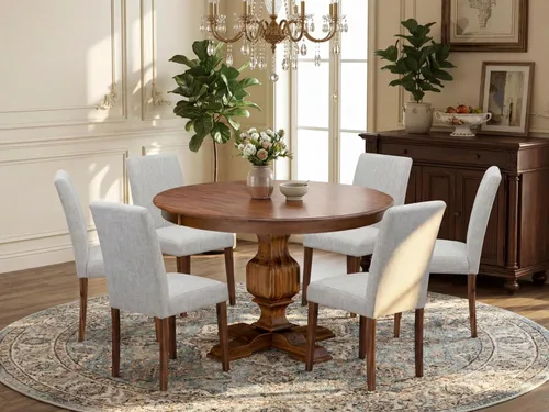 Miniatura 2 de East West Furniture F3AB7-N35 - Juego de muebles de comedor de 7 piezas consta de una mesa de comedor redonda con pedestal y 6 sillas tapizadas