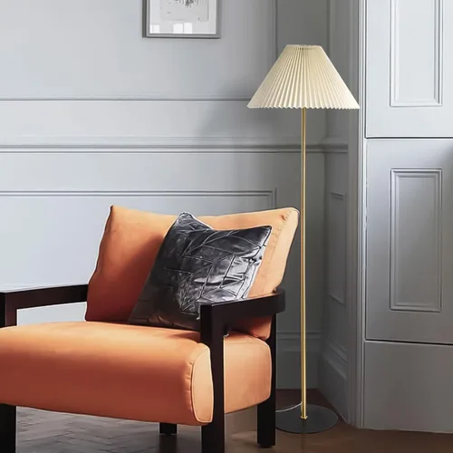 Miniatura 3 de KUNJOULAM Lámpara de pie plisada moderna, lámpara de pie de poste dorado, lámpara alta de diseño simple con pantalla beige ajustable, lámpara de pie