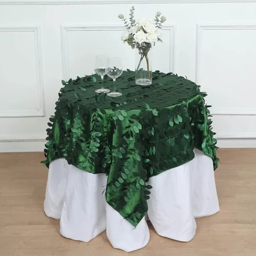 Miniatura 33 de TABLECLOTHSFACTORY - Mantel cuadrado de tela de tafetán de pétalos de hojas 3D de 54 pulgadas, color negro