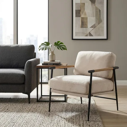 Miniatura 8 de LukeAlon Silla decorativa de chenille de mediados de siglo, silla ultra suave para sala de estar con patas de metal, silla moderna de estar