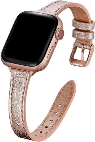 Miniatura 34 de STIROLL - Correa delgada de cuero para reloj inteligente, compatible con Apple Watch de 38, 40, 41, 42, 44, 45 y 49 mm, correa de cuero de grano