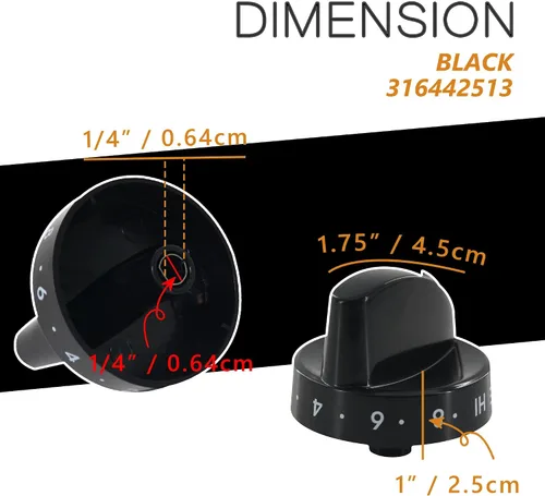 Miniatura 5 de 316442513 - Pomo de estufa para horno de gas, color negro, compatible con Frigidaire, Kenmore, quemador Sears (1 unidad)