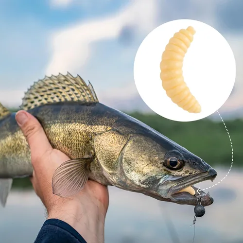 Miniatura 4 de Gusanos falsos para la pesca, bajo suave, gusanos realistas, cebos, pan, gusano de pesca, gusano de cera falsa 250 unidades amarillas