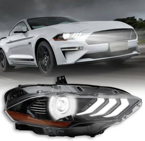 Miniatura 9 de Conjunto de faros delanteros LED Mustang, faros delanteros estilo OEM con reflector ámbar, conjunto de faros compatibles con Ford Mustang 2015 2016