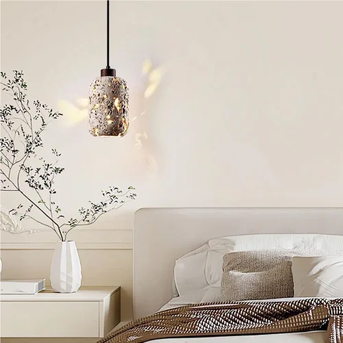 Miniatura 3 de Mid Century Vintage Pendant Lights Modern Industrial Yellow Travertine Chandelier Natural Hollowout Cylinder Hanging Lamp for Foyer Staircase Hallway