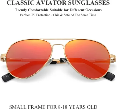 Miniatura 39 de Gleyemor Lentes de sol polarizados estilo aviador para niños y niñas, jóvenes, adolescentes, dos tamaños de 1.969 in y 2.047 in