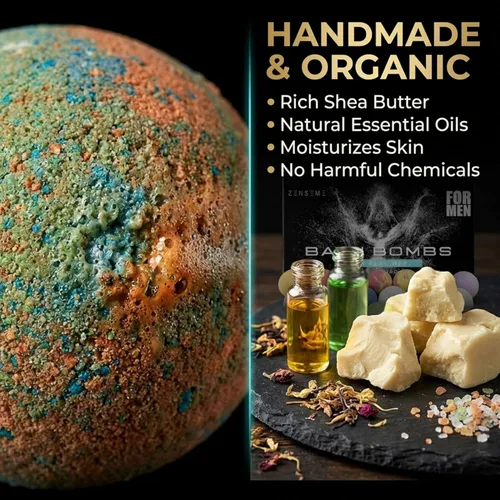 Miniatura 4 de Bombas de baño para hombres, juego de regalo de 18 bombas de baño orgánicas perfumadas hechas a mano de 2.5 onzas con aceites esenciales naturales.