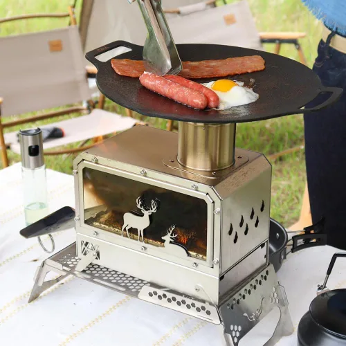 Miniatura 5 de Estufa de camping al aire libre portátil Estufa de acero inoxidable para cocinar al aire libre Calefacción y pesca BBQ Backpacking Estufa (M)