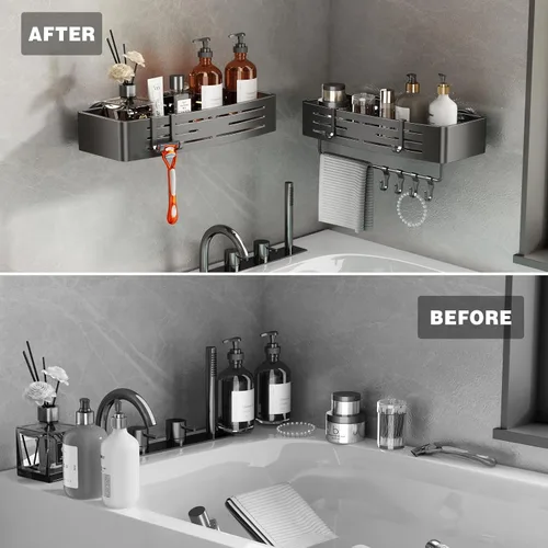 Miniatura 7 de Voldra Organizador de Ducha de Ventosa, 1 Paquete de Estantes de Ducha para Ducha Interior Sin Taladro, Organizador de Ducha de Sujeción de Aluminio