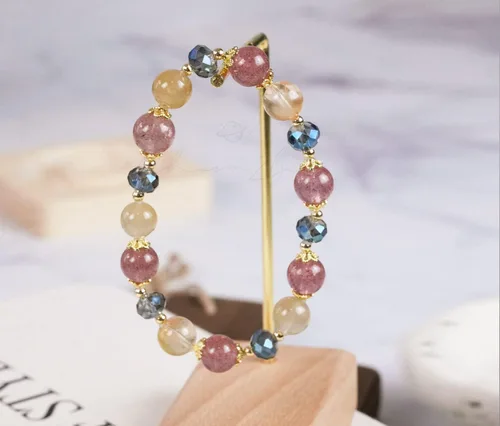 Miniatura 150 de Precious Gemstone Natural Crystal Healing Bracelet, Rutilated Quartz, Moonstone, Quartz Handmade Original Design Bracelet