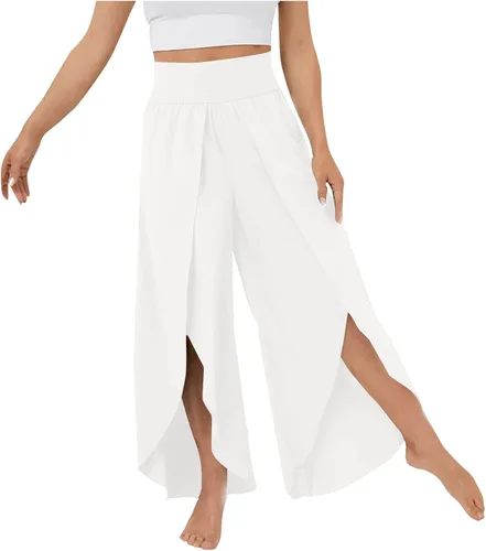 Pantalones de pierna ancha para mujer, pantalones de yoga holgados con abertura y cintura alta, pantalones deportivos de pilates, pantalones