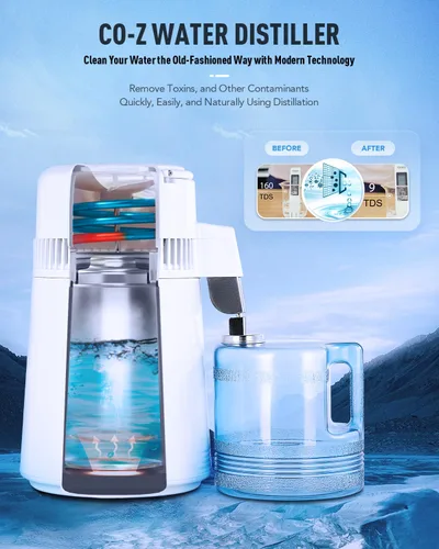 Miniatura 2 de CO-Z Destilador de agua de 1.1 galones, encimera de 750 W, destilador de encimera de oficina en casa destilador de agua que hace la máquina, Máquina