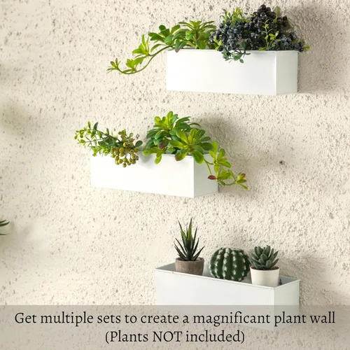 Miniatura 8 de LaLaGreen Maceta de Pared (Paquete de 3, 14 Pulgadas) Macetas Grandes de Montaje en Pared para Suculentas Blancas, Maceta Colgante de Metal