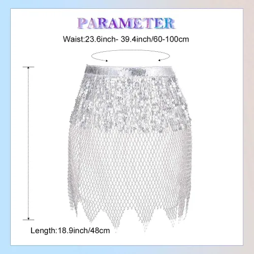 Miniatura 2 de Nicute Falda de lentejuelas con flecos, falda de danza del vientre, falda de malla brillante para festivales rave, disfraz para mujeres y niñas