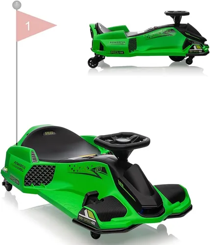 Miniatura 10 de Coche de deriva eléctrico de 12 V, para niños, velocidad variable alta/baja con 5 ruedas, música incorporada, luz LED delantera y trasera, alarma
