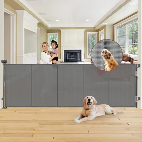 Miniatura 13 de Puertas retráctiles extra altas reforzadas de 41 pulgadas para bebés, puerta retráctil extra ancha de 120 pulgadas con varillas de apoyo, puerta