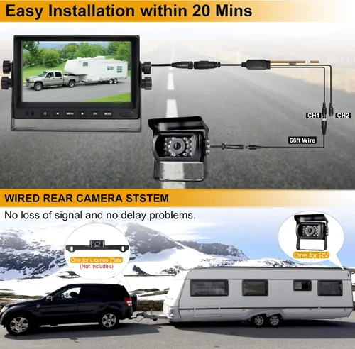 Miniatura 3 de Cámara de respaldo para caravana, HD 1080P cámara trasera con cámara de respaldo con monitor de 7 pulgadas para caravana, camión, remolque