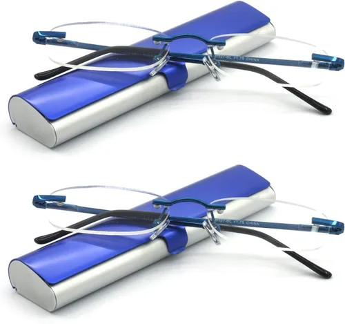Miniatura 20 de Gafas de lectura sin montura con estuche delgado para hombres y mujeres, negro, dorado y plomizo, azul y rojo Oro