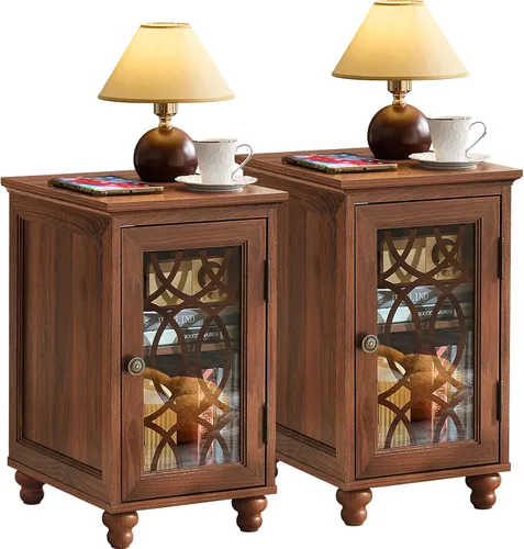 Miniatura 13 de Joaxswe Mesa auxiliar estrecha con puerta de cristal, mesita de noche de 18 x 14 pulgadas con estante ajustable, organizador de gabinete