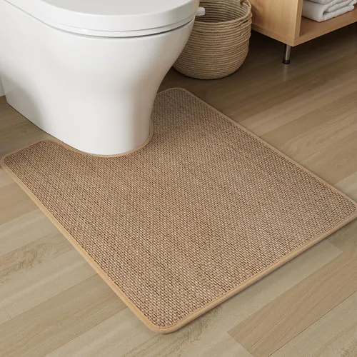 Miniatura 9 de PADOOR Alfombra de baño antideslizante con parte trasera de goma, trenzada absorbente, lavable a máquina, fina alfombra para suelo de baño, de Beige