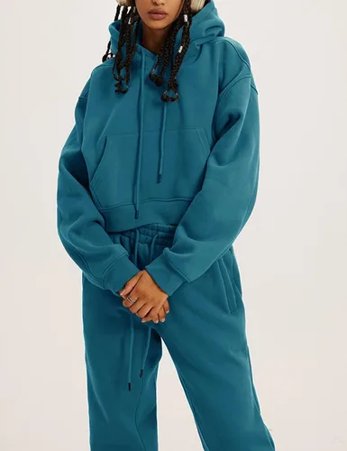 Miniatura 70 de Kissonic Conjunto deportivo de forro polar para mujer, 2 piezas, sudadera con capucha y pantalones deportivos