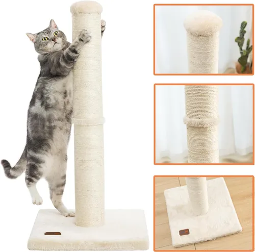 Miniatura 3 de Karolpar Poste rascador para gatos de 34 pulgadas con cuerda de sisal natural, 4.3 pulgadas de diámetro grande, árbol rascador para gatos de Beige