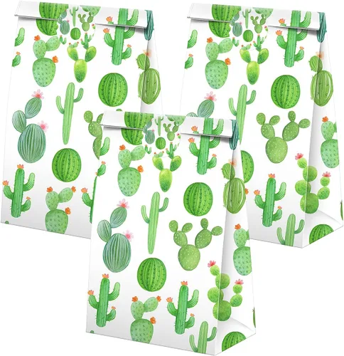 Miniatura 2 de BonBeeDesign Bolsas de dulces de cactus, paquete de 24 bolsas de golosinas de cactus con calcomanías para decoraciones de fiestas de cumpleaños