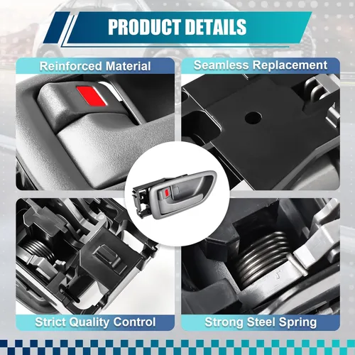 Miniatura 5 de Manijas de puerta interiores grises para Toyota Sequoia 2001-2007, para Toyota Tundra 2004-2006 (solo cabina doble), conductor delantero trasero