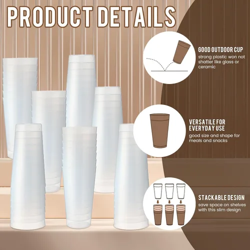 Miniatura 3 de Uiifan 54 vasos de plástico de 18 onzas reutilizables para vasos de verano, aptos para lavavajillas, apilables, irrompibles, grandes para cocina
