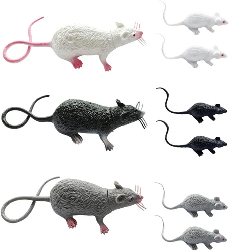 Miniatura 8 de Rata falsa ratones de goma grandes, ratas de plástico realistas, accesorios de Halloween, imitación aterradora para bromas, regalos prácticos