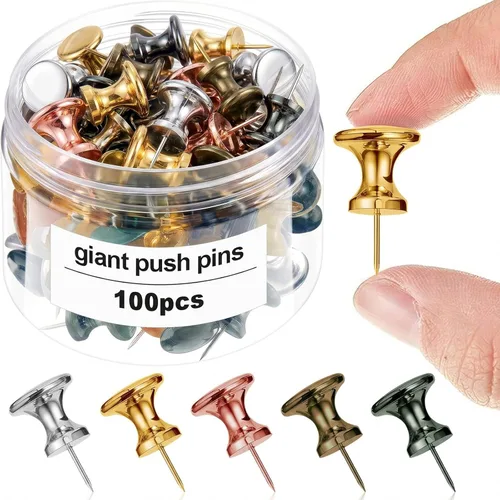 Outus 100 piezas chinchetas gigantes tachuelas grandes con cabezas de plástico de 1 pulgada chinchetas jumbo para tablero de corcho mapas pósteres