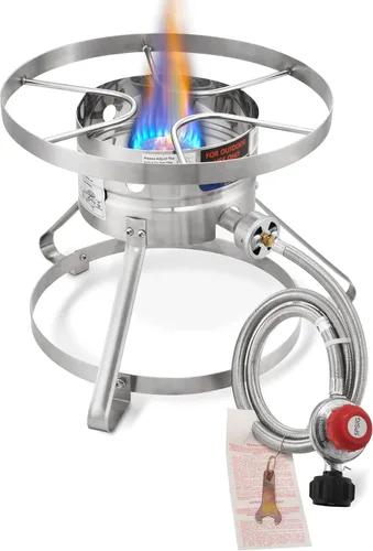 Quemador ARC, estufa de propano de un solo quemador de acero inoxidable de 16 pulgadas con manguera a prueba de óxido y regulador ajustable, estufa