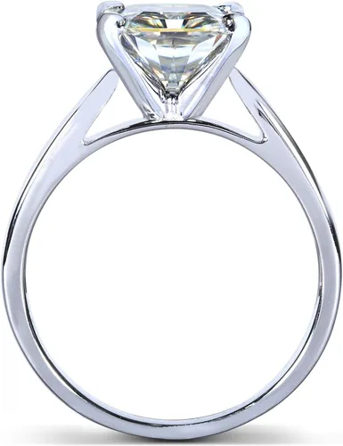 Miniatura 3 de Kobelli Anillo de compromiso de la catedral de la princesa moissanita con cabeza de clavija, oro blanco de 14 quilates