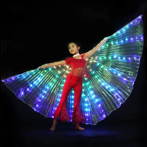Miniatura 8 de CALIDAKA Alas LED Isis con luces LED alas de danza del vientre alas de ángel LED brillantes con palo telescópico alas de baile del vientre LED