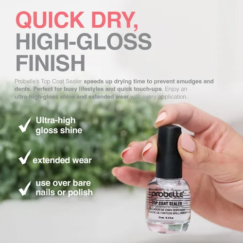 Miniatura 7 de Probelle Sellador de capa superior, capa superior de esmalte de uñas de secado rápido, acabado de uñas brillante de alto brillo