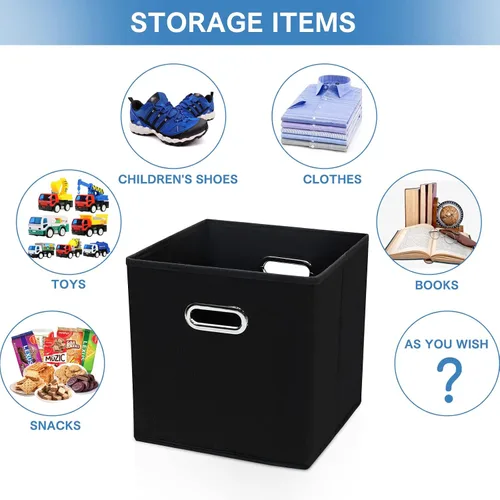 Miniatura 5 de STOREONE Contenedores organizadores de 13 pulgadas, cubo de almacenamiento de tela negra, cesta de almacenamiento plegable con asas dobles y cajas
