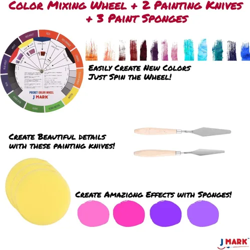 Miniatura 5 de J MARK Kit de pintura de lujo para adultos, 48 piezas, incluye caballete de madera ajustable, lienzos gruesos, pinturas acrílicas, juego