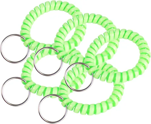 Lucky Line - Resorte tipo muñequera en espiral de 2 pulgadas de diámetro con llavero de acero, pulsera y llavero flexible, se estira hasta 12