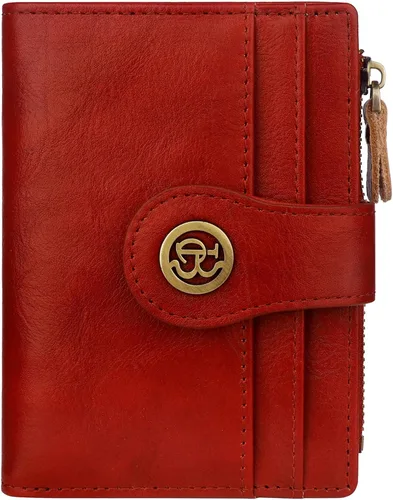 Miniatura 10 de Billetera de cuero para mujeres, billetera pequeña con bloqueo RFID para mujeres, billetera compacta de dos pliegues con tarjetero, ventana