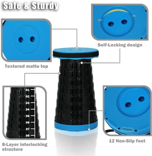 Miniatura 9 de Taburete plegable portátil, taburetes plegables retráctiles ajustables, asiento plegable mejorado para pesca al aire libre, senderismo, jardinería