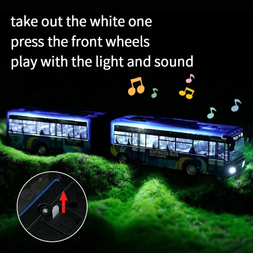 Miniatura 2 de Crelloci Autobús urbano de juguete para niños, vehículos de aleación fundida, autobús eléctrico articulado Metro con sonidos y luces, modelos