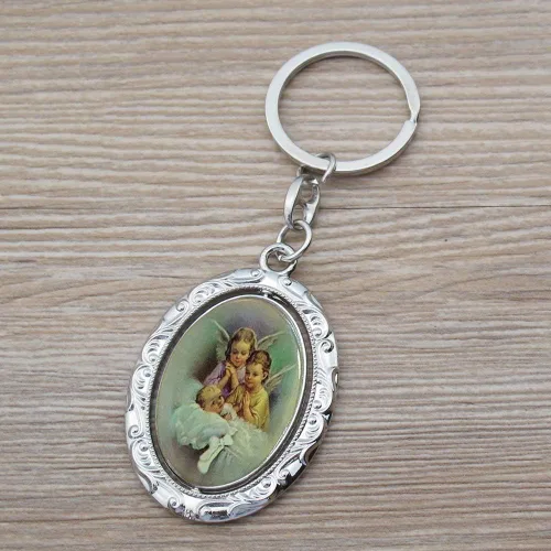 Miniatura 2 de Llavero de bautismo giratorio personalizado (12 piezas) – Llavero de metal grabado de ángel de la guarda para bautizo/bautizo, regalo personalizado